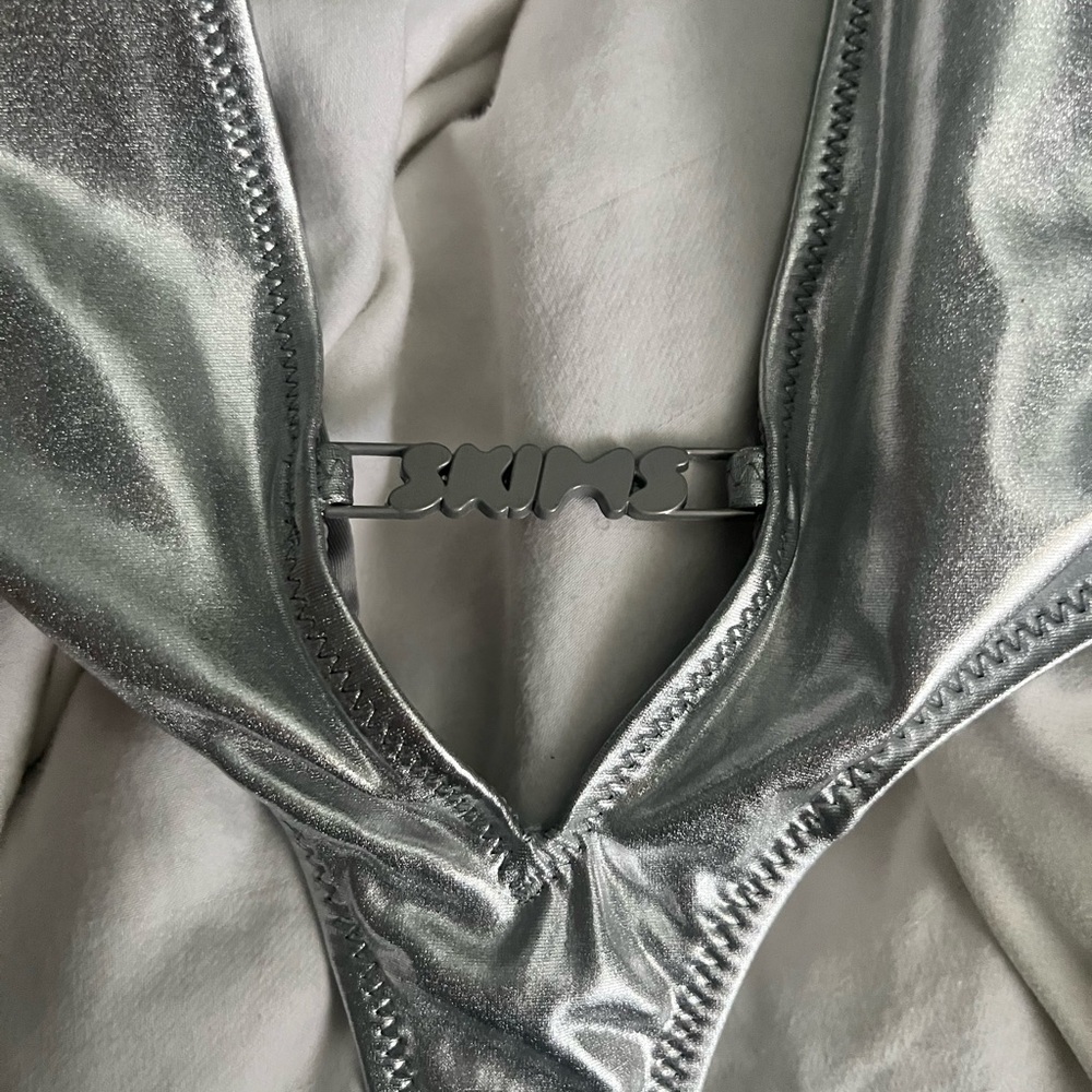 Skims Monokini Bikini Silver Metallic Suit - Picture 3 of 5